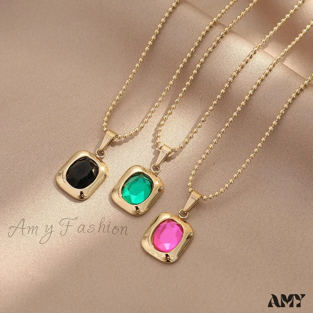 Amy Fashion - Titanium Steel Colorful Crystal Pendant Necklaces