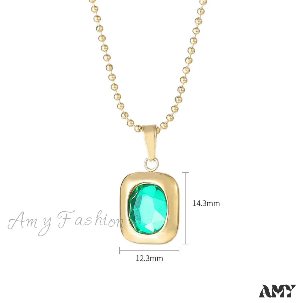 Amy Fashion - Titanium Steel Colorful Crystal Pendant Necklaces