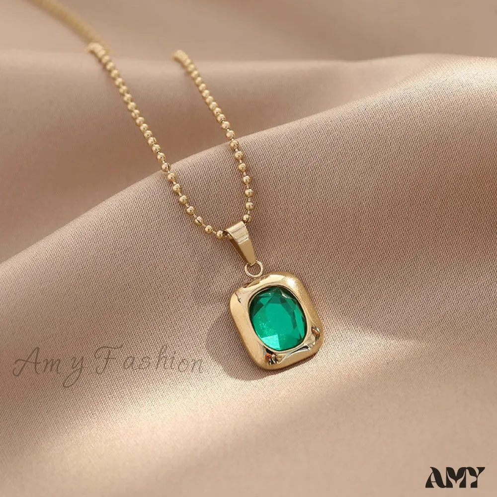 Amy Fashion - Titanium Steel Colorful Crystal Pendant Necklaces