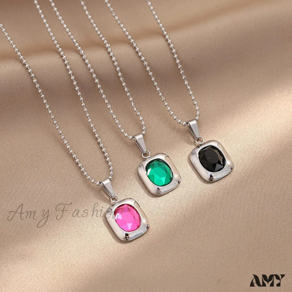 Amy Fashion - Titanium Steel Colorful Crystal Pendant Necklaces