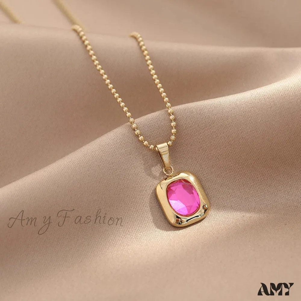 Amy Fashion - Titanium Steel Colorful Crystal Pendant Necklaces