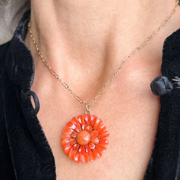 Antique Coral Flower Necklace