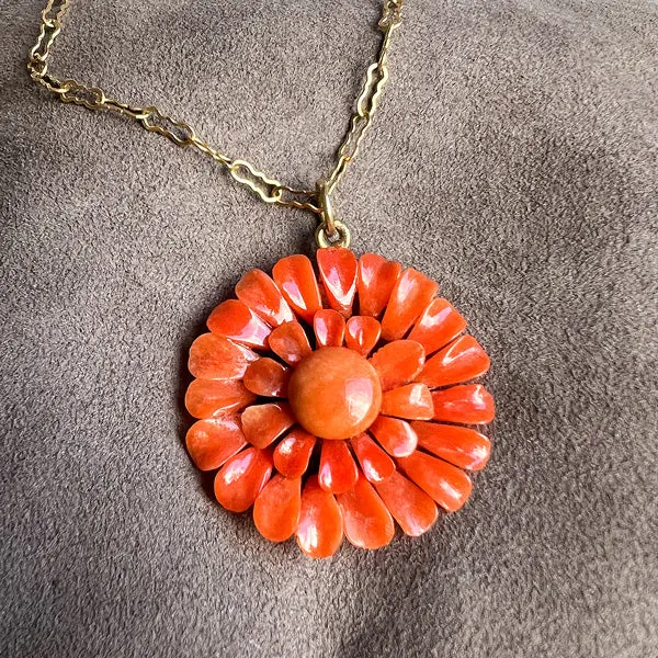 Antique Coral Flower Necklace