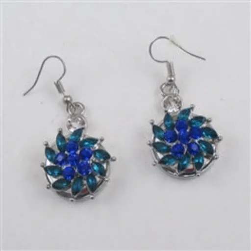 Aqua & Blue Crystal Flower & Silver Drop Earrings