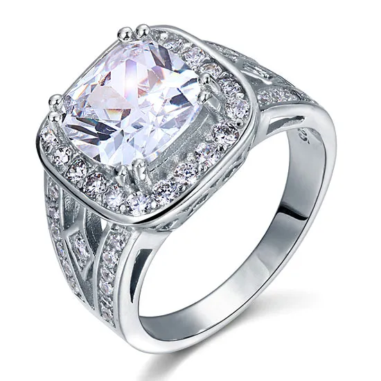 Art Deco Vintage Style 4 Carat Cushion Created Diamond Solid 925 Sterling Silver Wedding Engagement Ring XFR8091