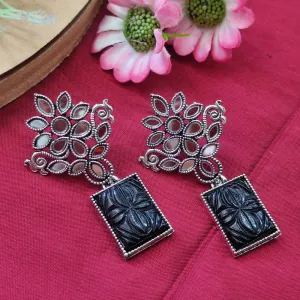 Bhavi Jewels Mirror Oxidised Black Craved Stone Dangler Earring