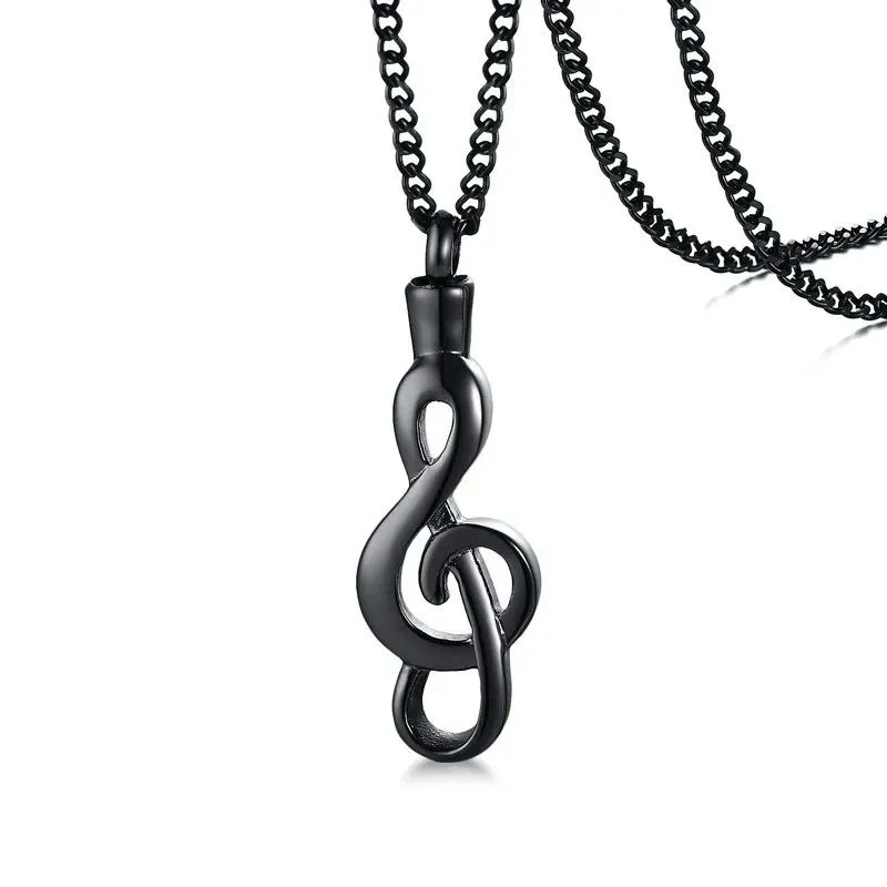 Black Silver Color Stainless Steel Openable Music Note Urn Necklaces