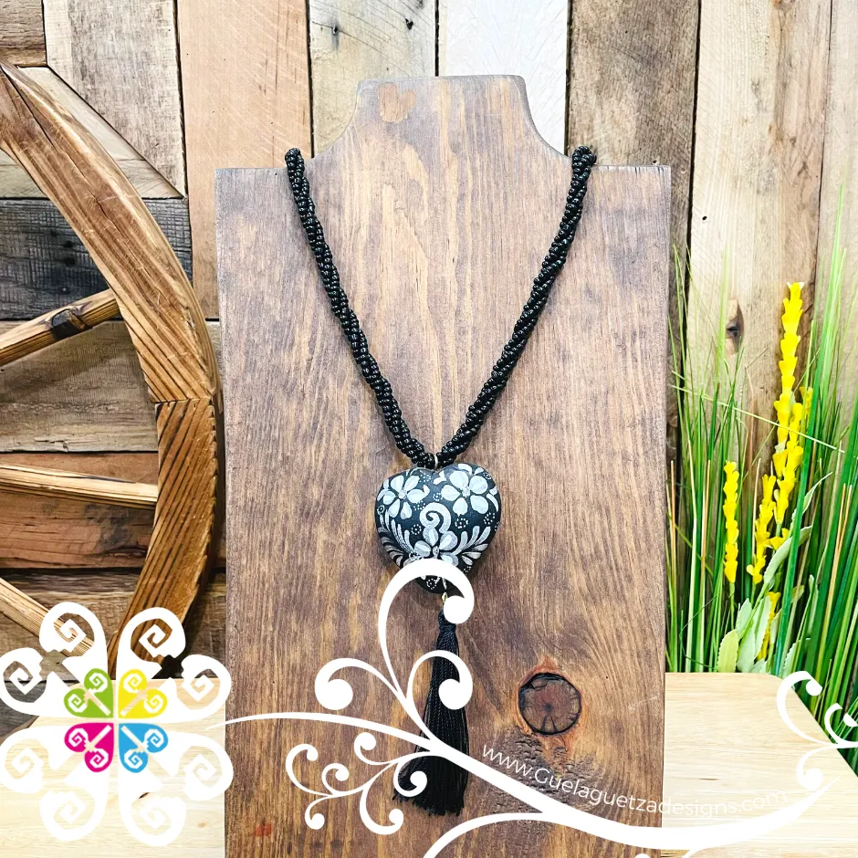 Black with Silver Yoselin Heart Necklace - Artisan Necklace