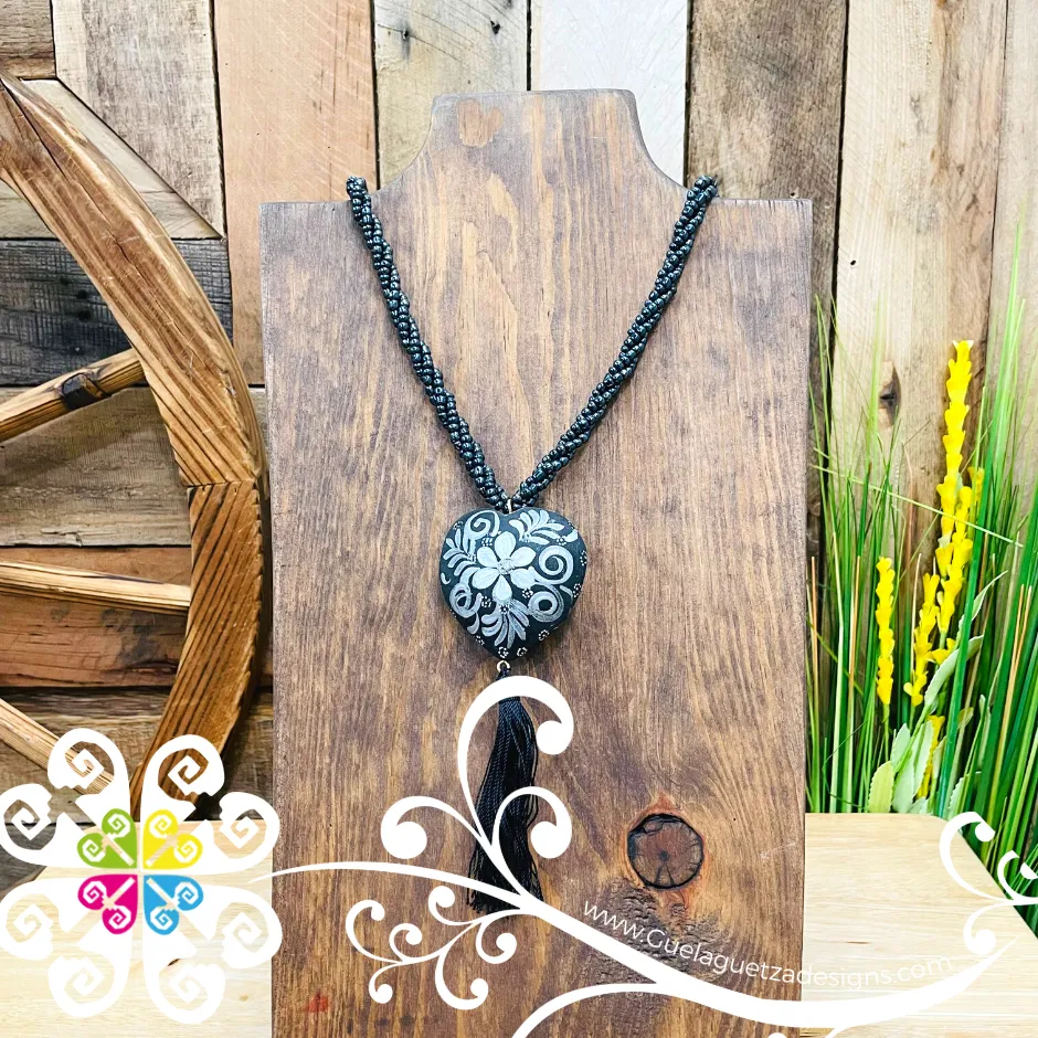 Black with Silver Yoselin Heart Necklace - Artisan Necklace