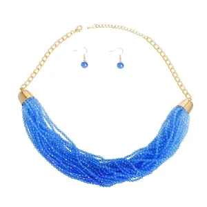 Blue Bead Multi Strand Necklace with Earrings