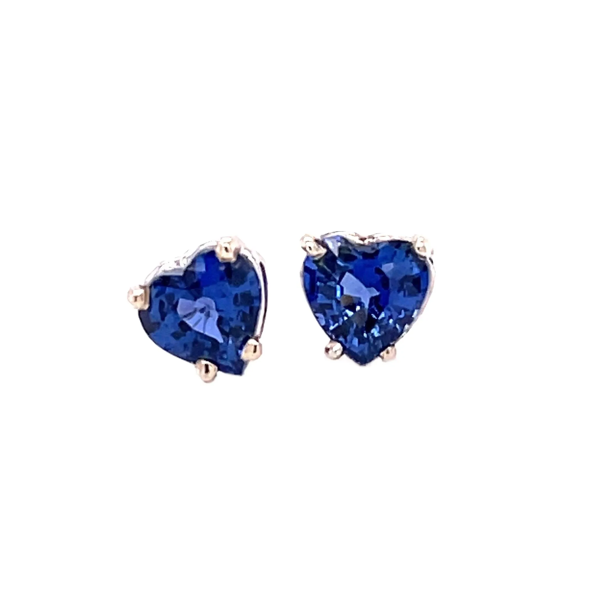 Blue Sapphire Heart Earrings Natural Ceylon Blue Sapphire Stud Earrings