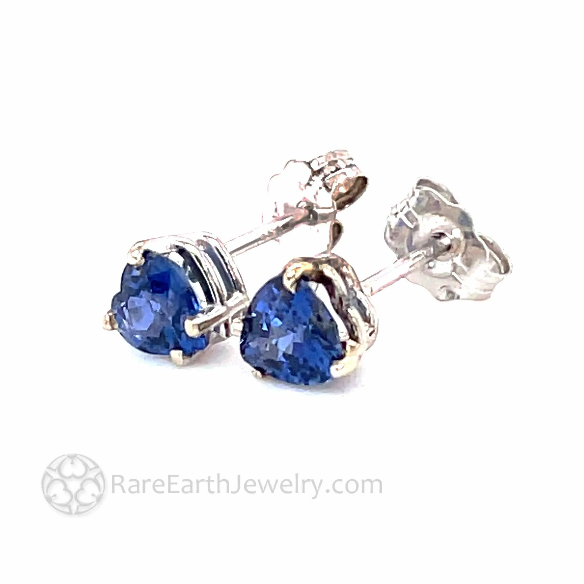 Blue Sapphire Heart Earrings Natural Ceylon Blue Sapphire Stud Earrings