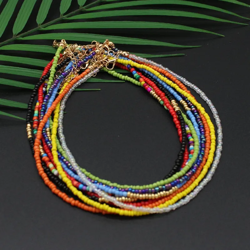 Bohemia Handmade Rainbow Seed Beads Simple Choker Necklace Women&#39;s Fashion Wild Sweet Colorful Collar Jewelry Gift