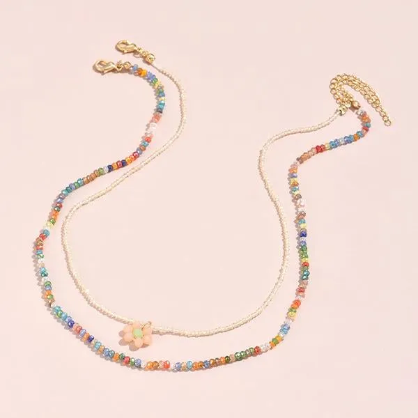 Braided Colorful Beaded Flowers Double Layer Necklace 15231976C