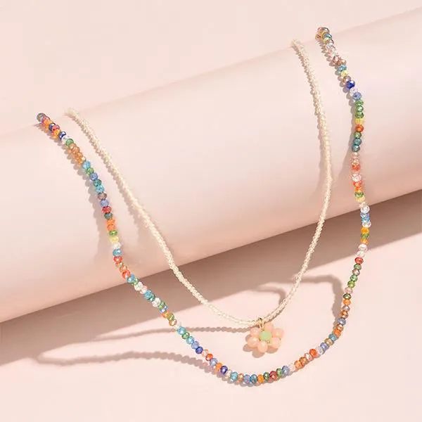 Braided Colorful Beaded Flowers Double Layer Necklace 15231976C