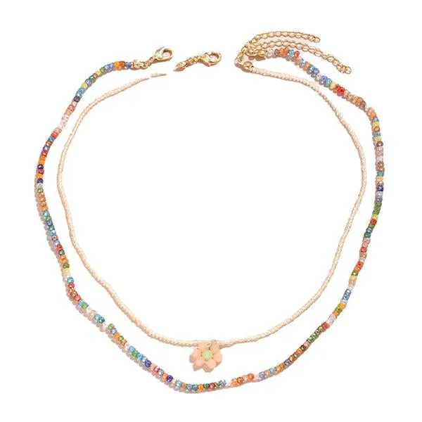 Braided Colorful Beaded Flowers Double Layer Necklace 15231976C