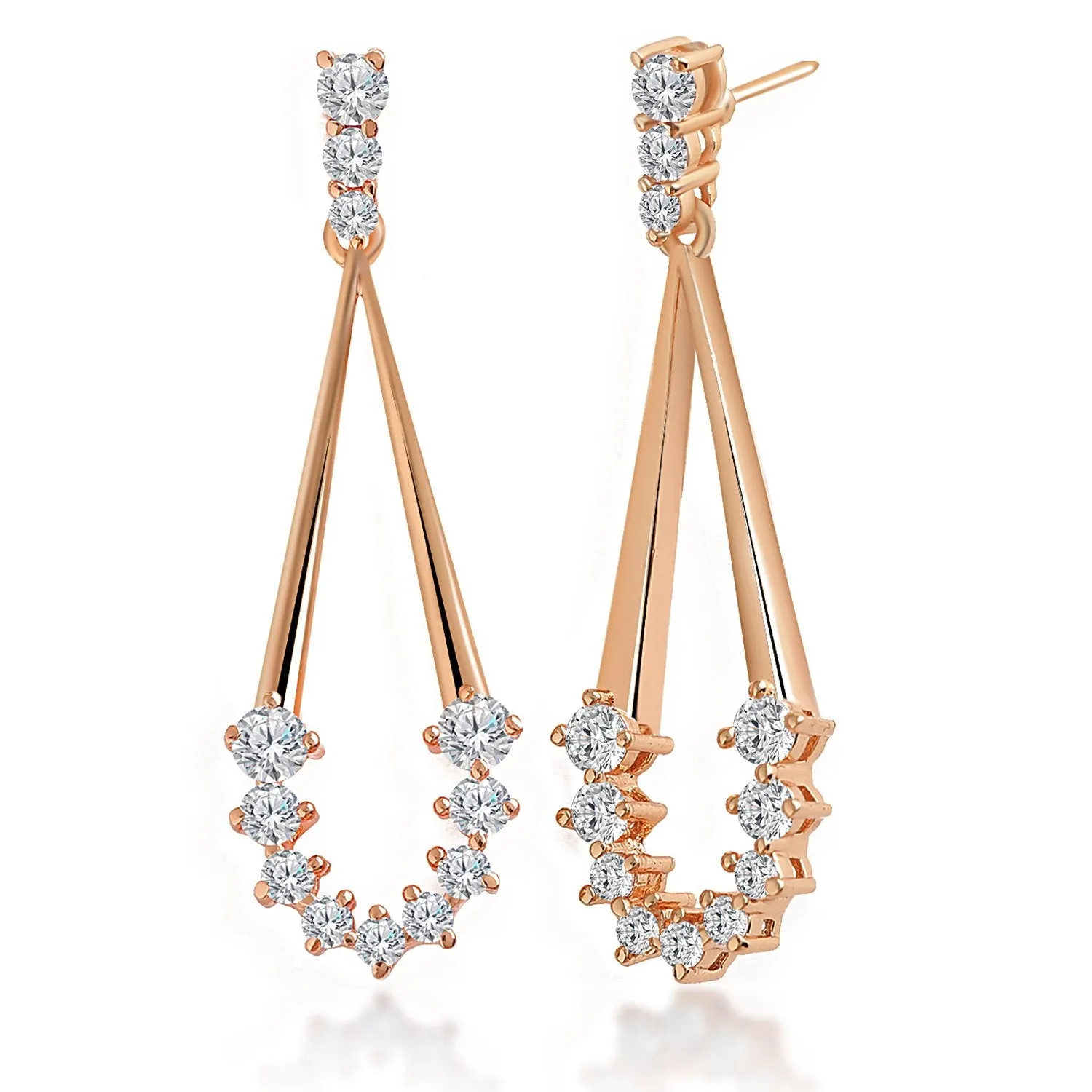 Brass 18k Rose Gold Drop Shape Dangle Earring Pair For Women