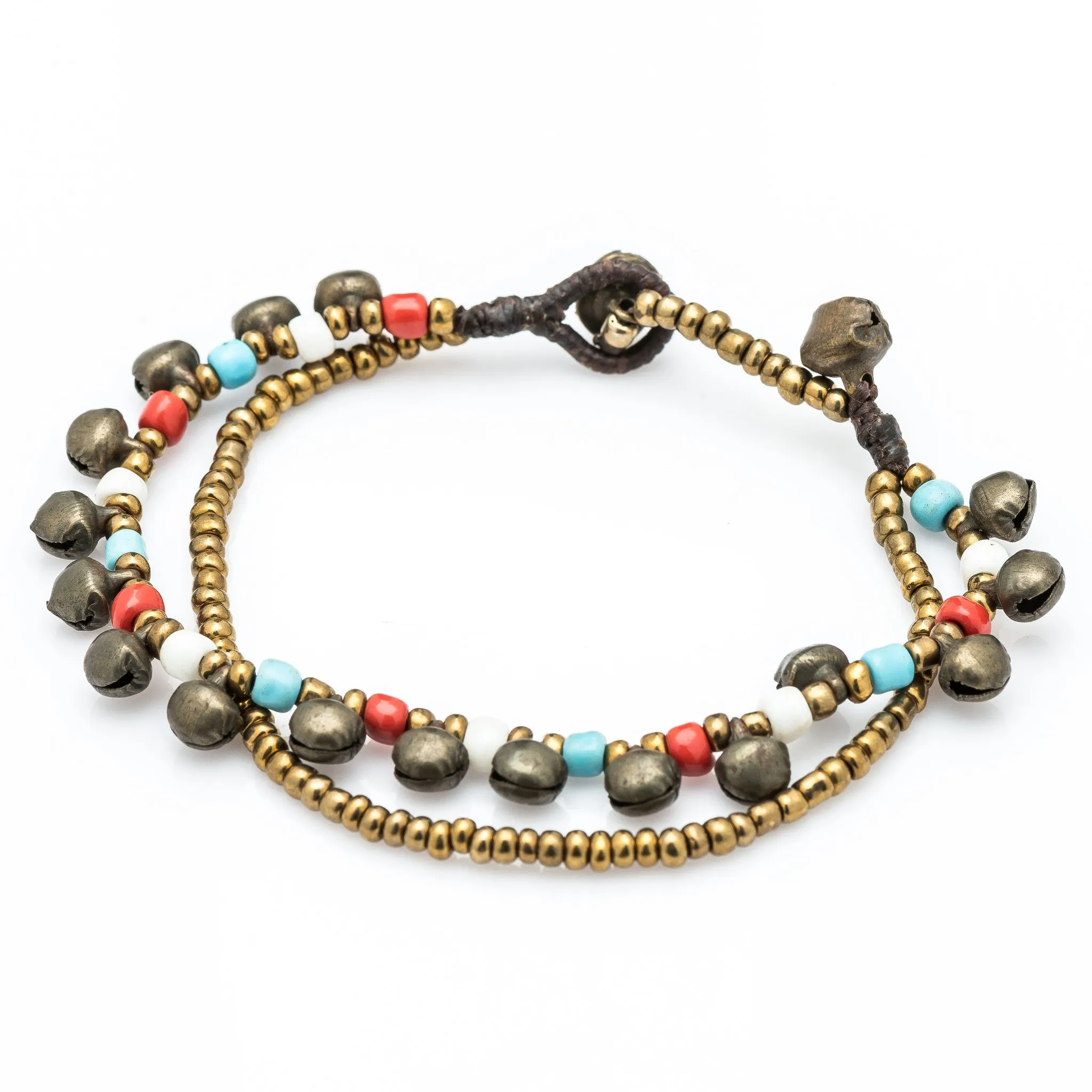 Brass Beads Bracelet with Brass Bells in Multi