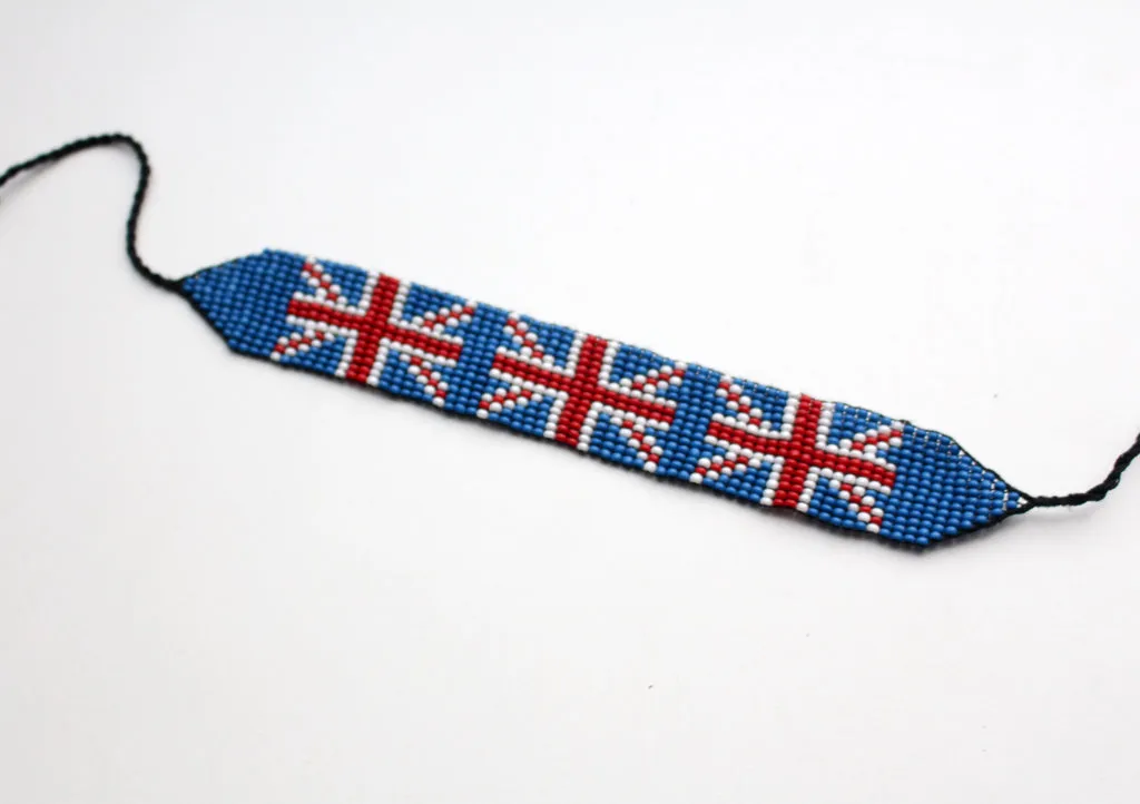 British Flag Charming Glass Beads Bracelet, Unisex Bracelet