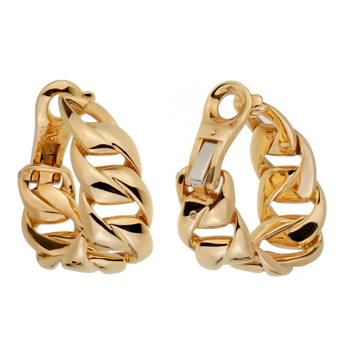 Cartier Vintage Chain Link 18k Yellow Gold Hoop Earrings