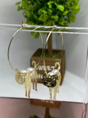 Cat hoops bead earrings