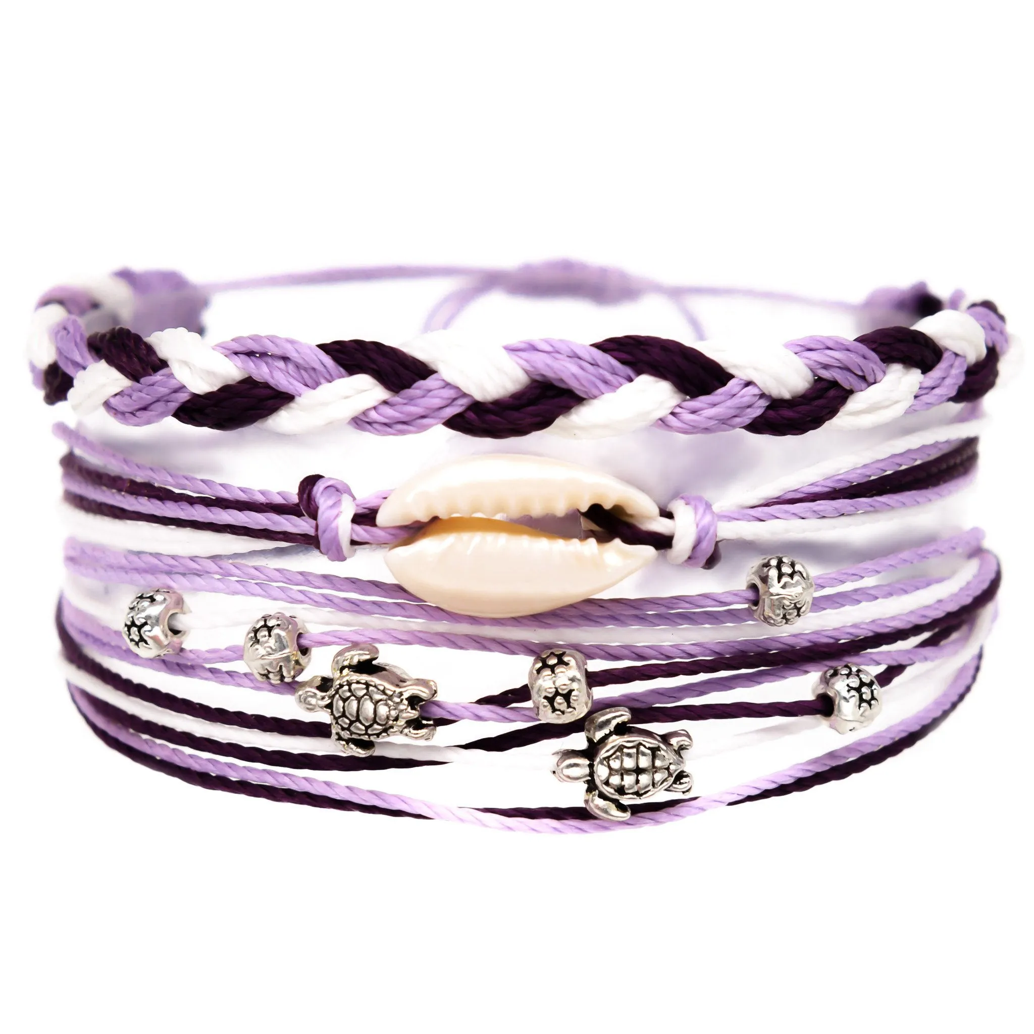 Charming Shark Cowrie Shell with Turtle Gems Stack Bracelet