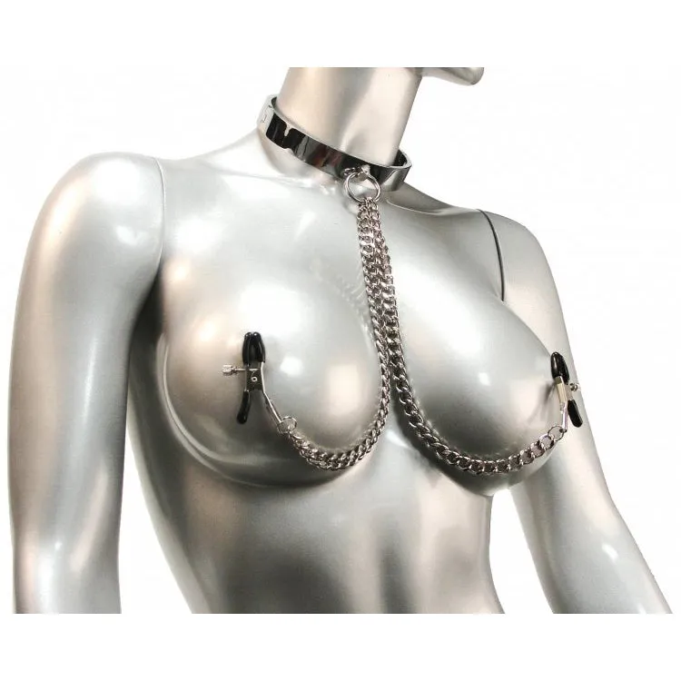 Chrome Slave Collar with Nipple Clamps