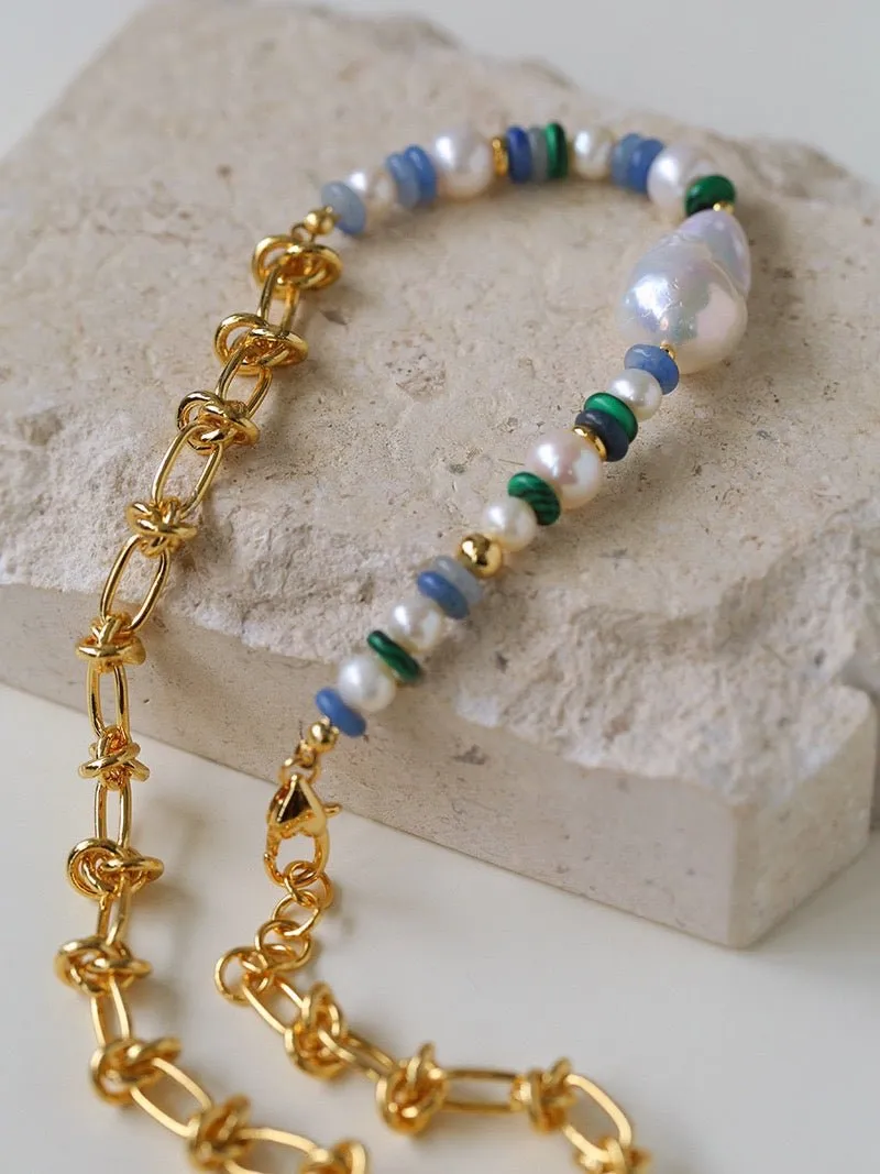 Colorful Beads & Baroque Pearls Twisted Chain Necklace