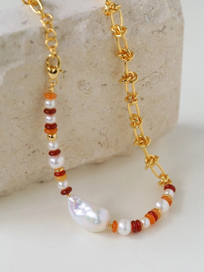 Colorful Beads & Baroque Pearls Twisted Chain Necklace