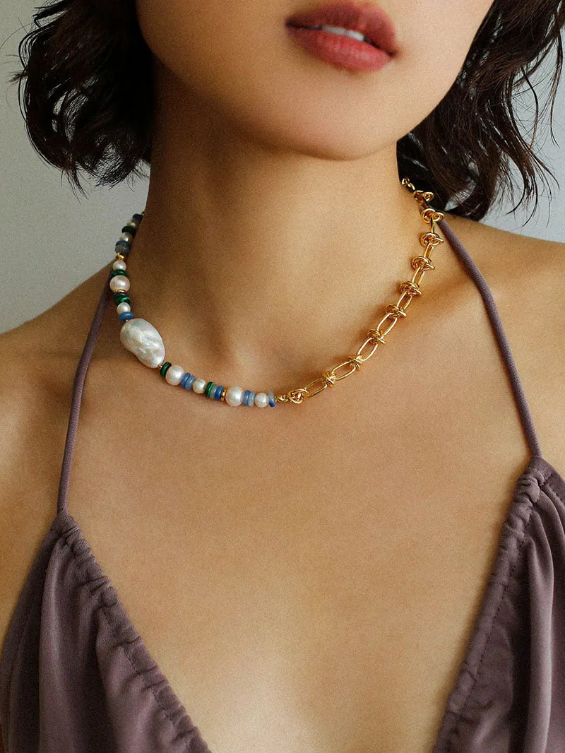 Colorful Beads & Baroque Pearls Twisted Chain Necklace