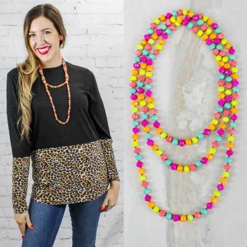 Colorful Neon Crystal Beaded 60" Layering Necklace