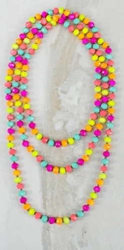 Colorful Neon Crystal Beaded 60" Layering Necklace