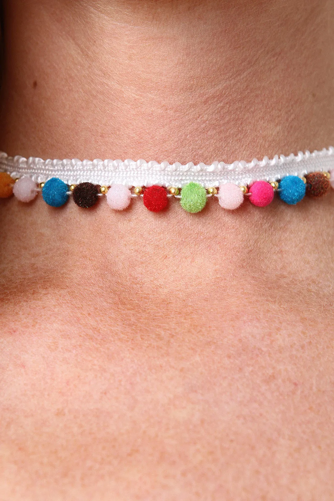 Colorful Pom Pom Choker Necklace