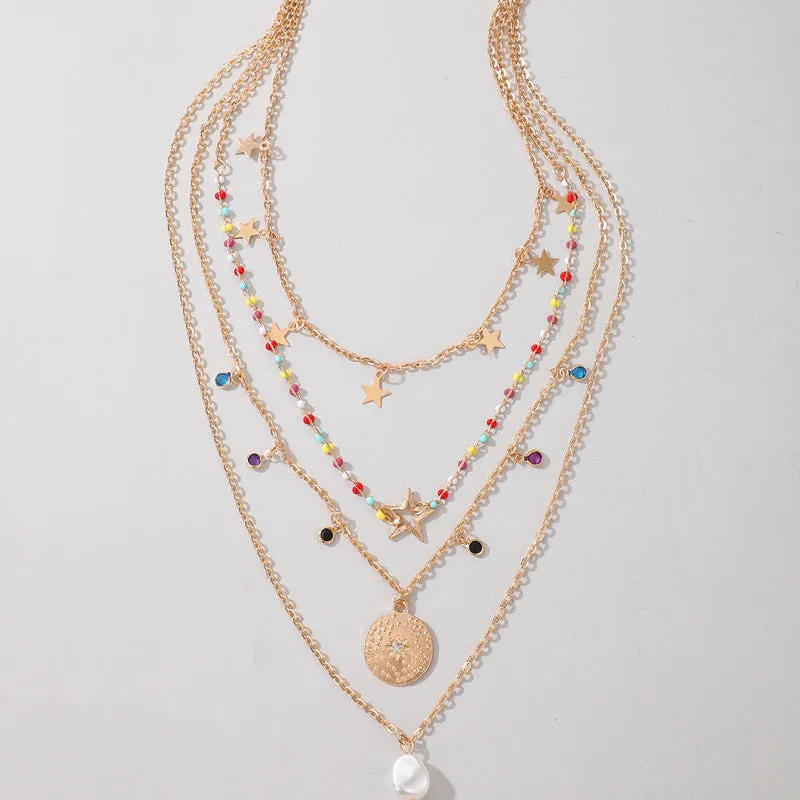 Colorful Rice Beads Star Pearl Pendant Necklace