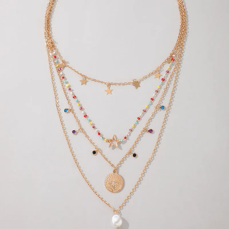 Colorful Rice Beads Star Pearl Pendant Necklace