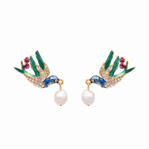 Crystal Swallow and Pearl Earrings