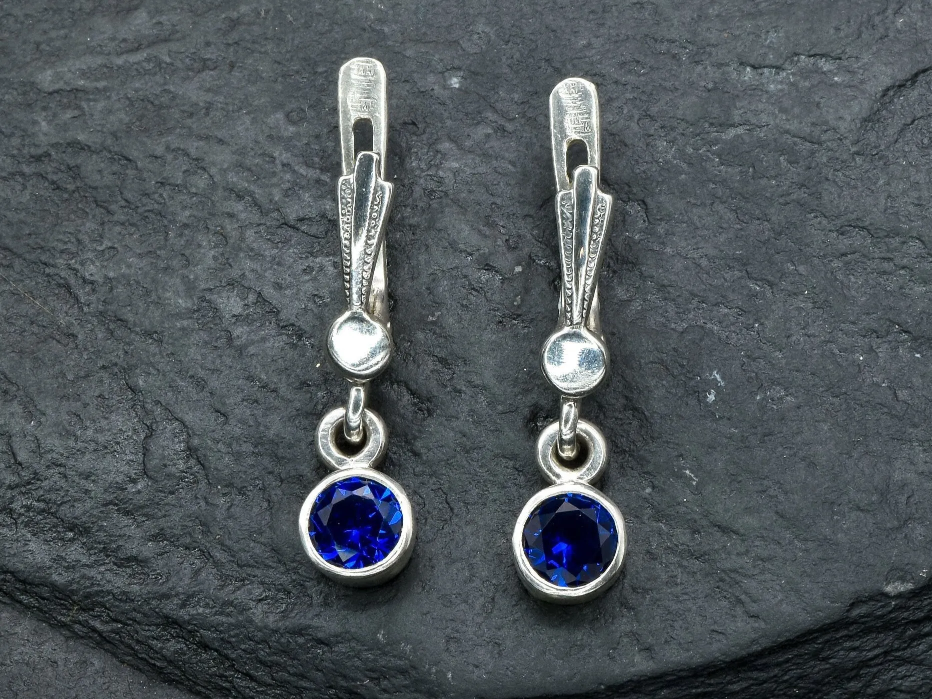 Dangling Sapphire Earrings - Blue Drop Earrings - Vintage Long Earrings