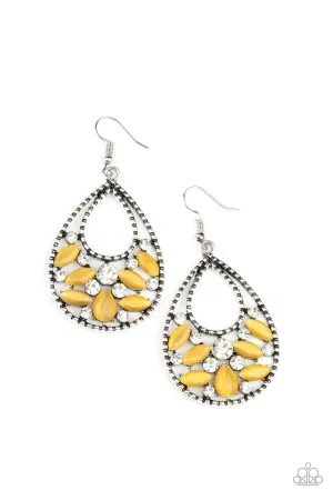 Dewy Dazzle Yellow Cat's Eye Earrings - Paparazzi Accessories