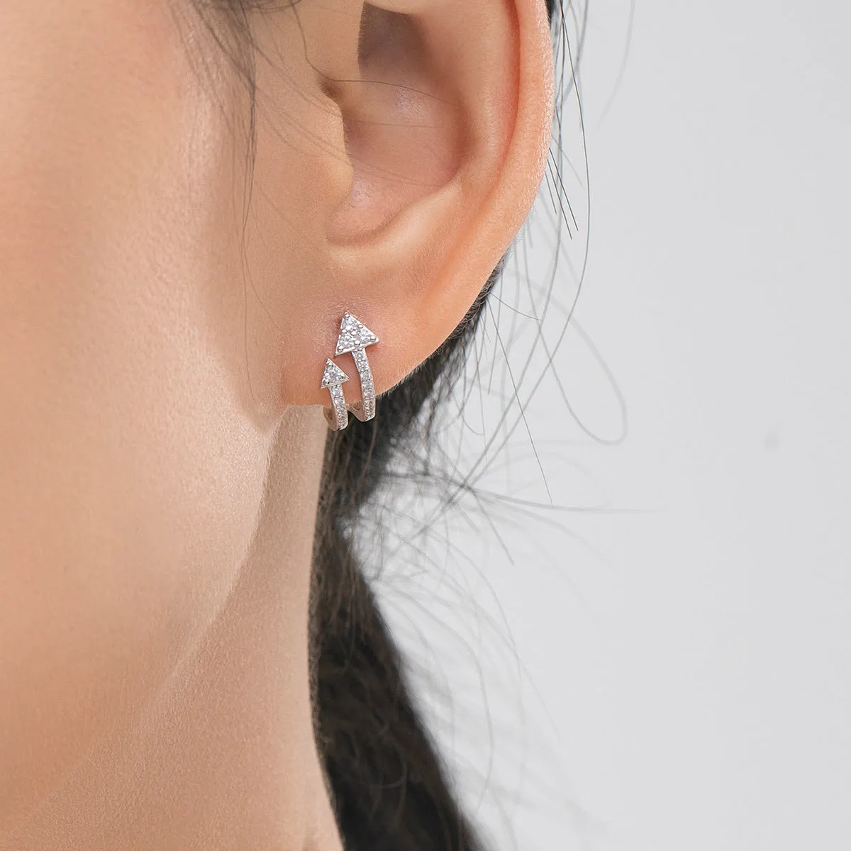 Double Arrow Stud Earrings with Zircon Inlay