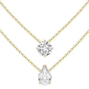 Double Row Multishape Solitaires (  Pear) Diamond Layered Necklace