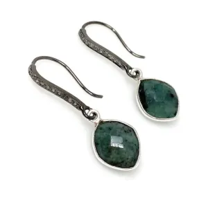 Elegant Emerald and Diamond Pave Sterling Silver Drop Earrings