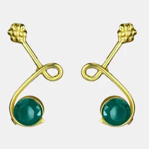 Elegant Gold-Plated Earrings with Green Gemstone