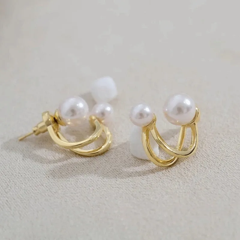 Elegant Imitation Pearl Hoop Earrings