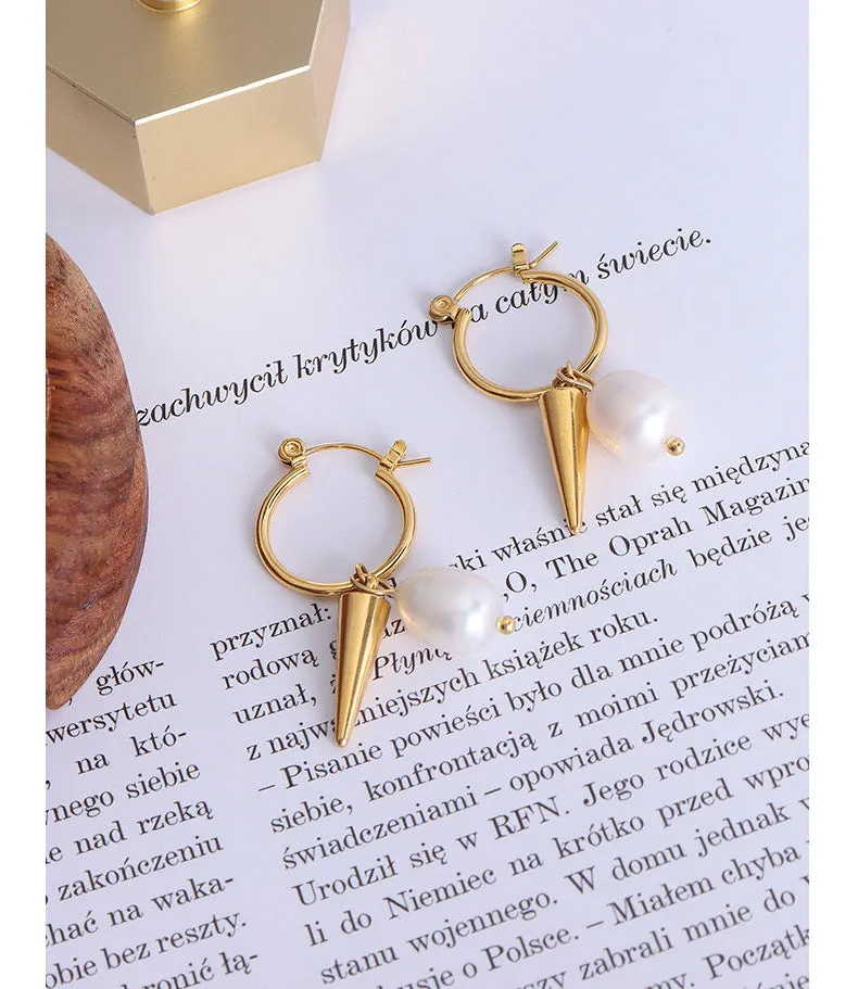 Elegant Titanium Steel French Pearl Drop Earrings