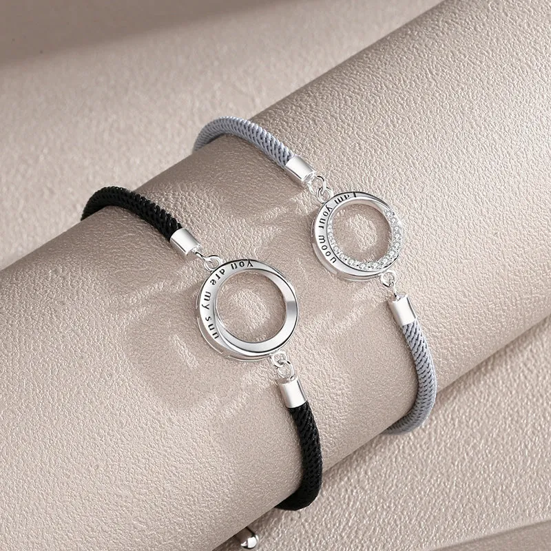 Engravable Sun and Moon Bracelets Set for Couples