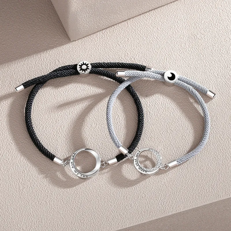 Engravable Sun and Moon Bracelets Set for Couples