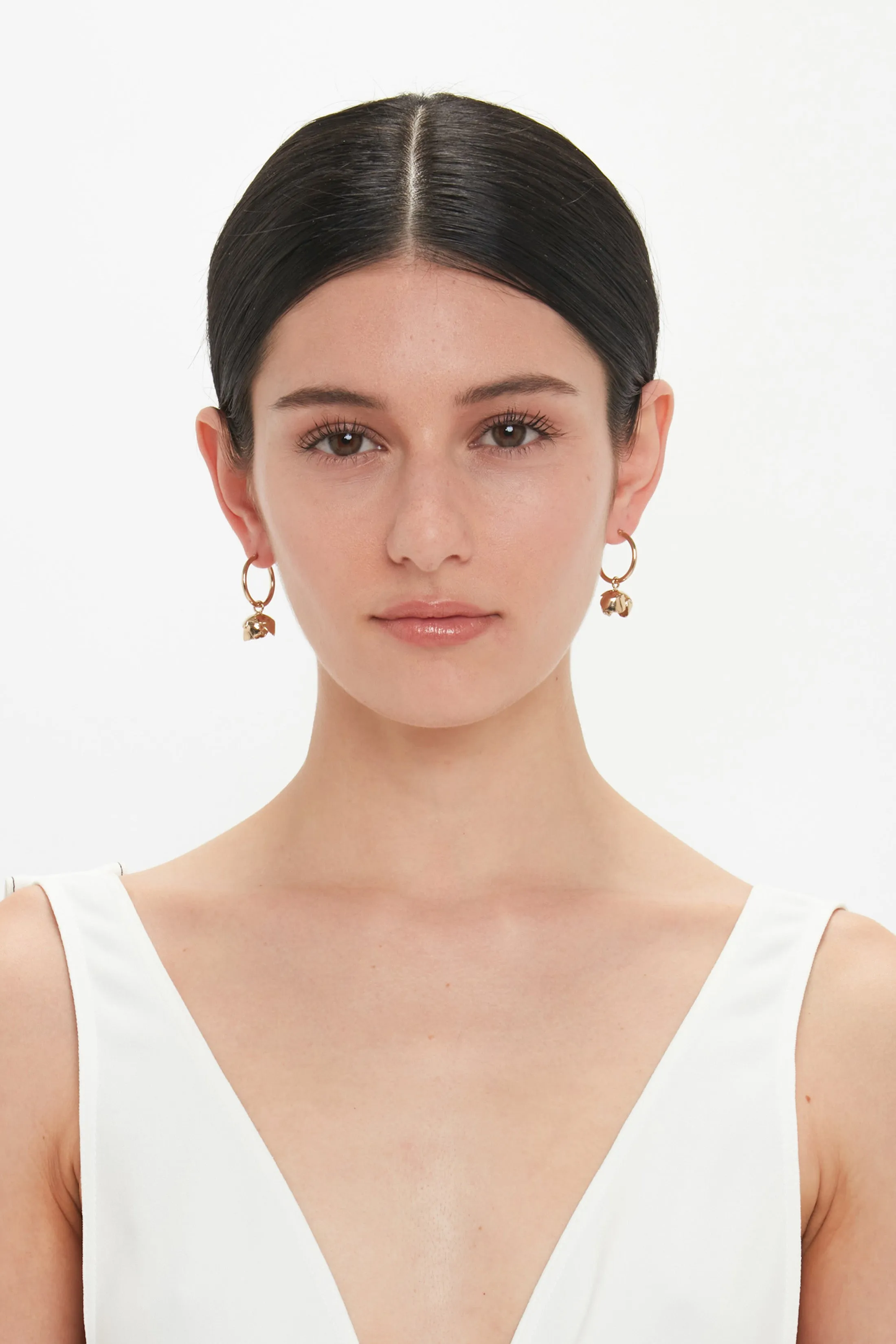 Exclusive Camellia Flower Hoop Earrings In Gold