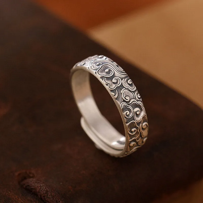 Exclusive Design 999 Sterling Silver Vintage Chinese「Culture and Blessing」Adjustable Ring