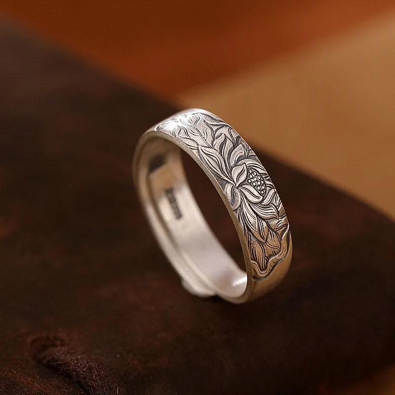 Exclusive Design 999 Sterling Silver Vintage Chinese「Culture and Blessing」Adjustable Ring