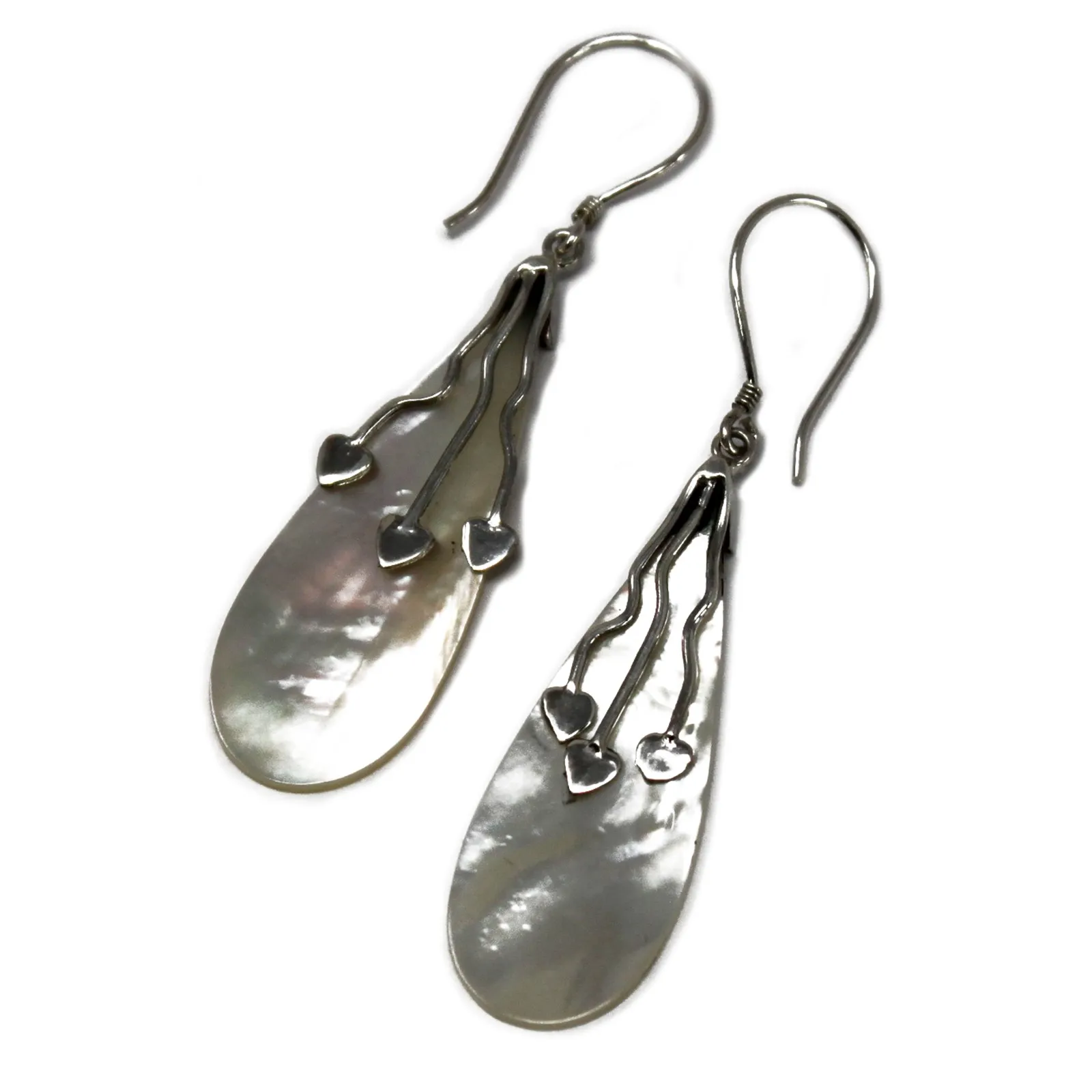 Exquisite Handmade Shell & Silver Earrings - Three Hearts Design - Mother of Pearl | Elegant 925 Silver Jewelry from Bali